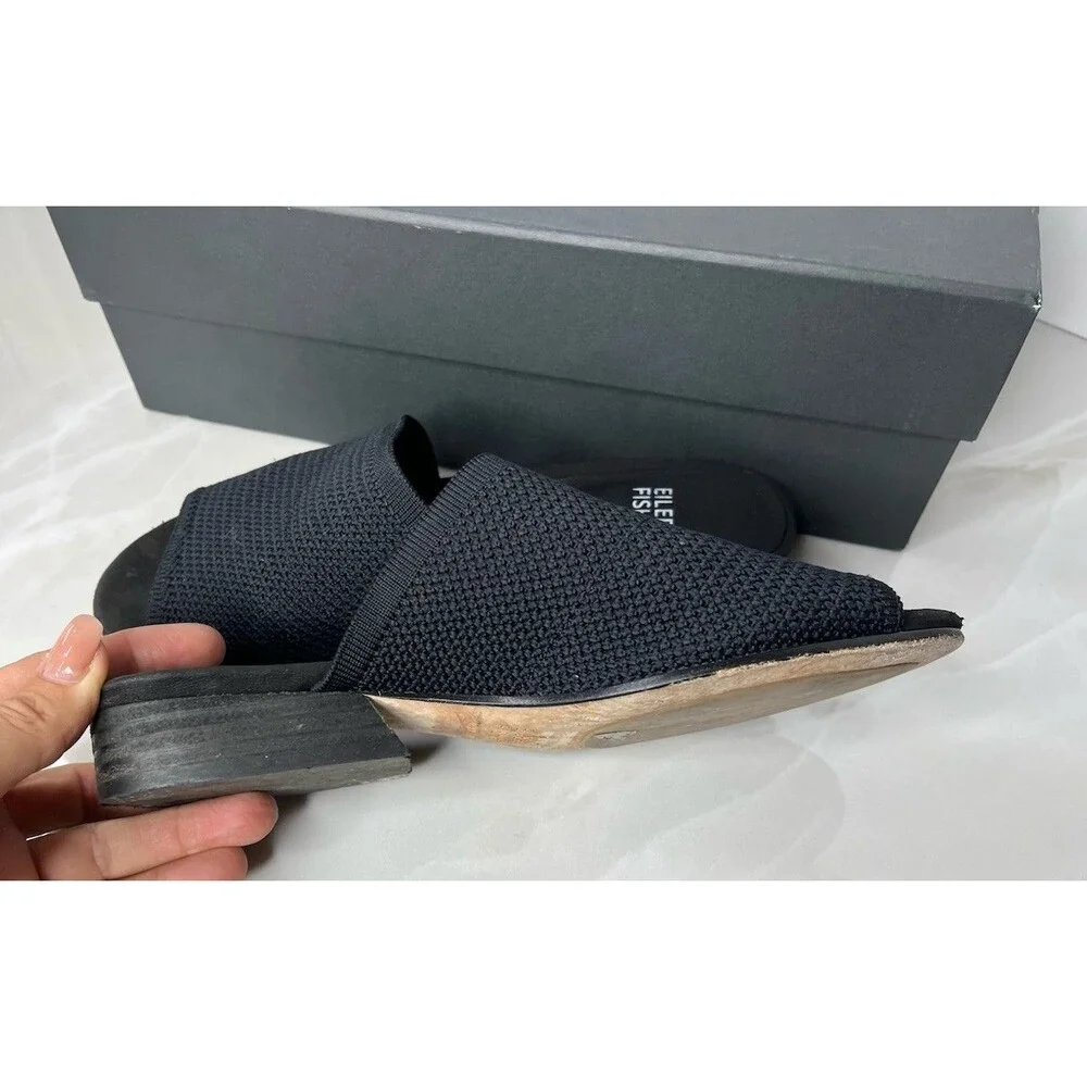 Eileen Fisher Noko Womens Slides Sz 6 Low Heel Black Stretch Slip-On Sandals